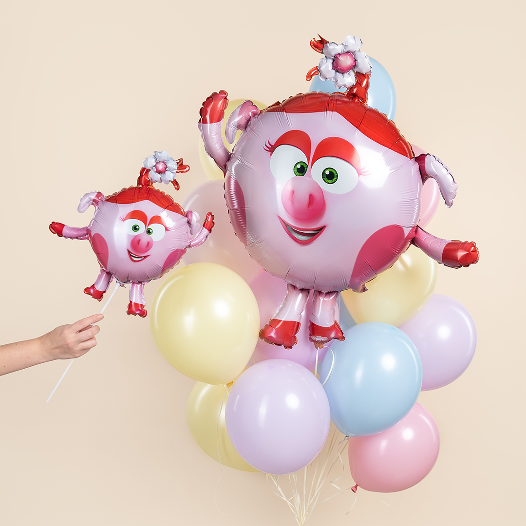Шар с клапаном (17''/43 см) Мини-фигура, Смешарики, Нюша, 5 шт. в уп.