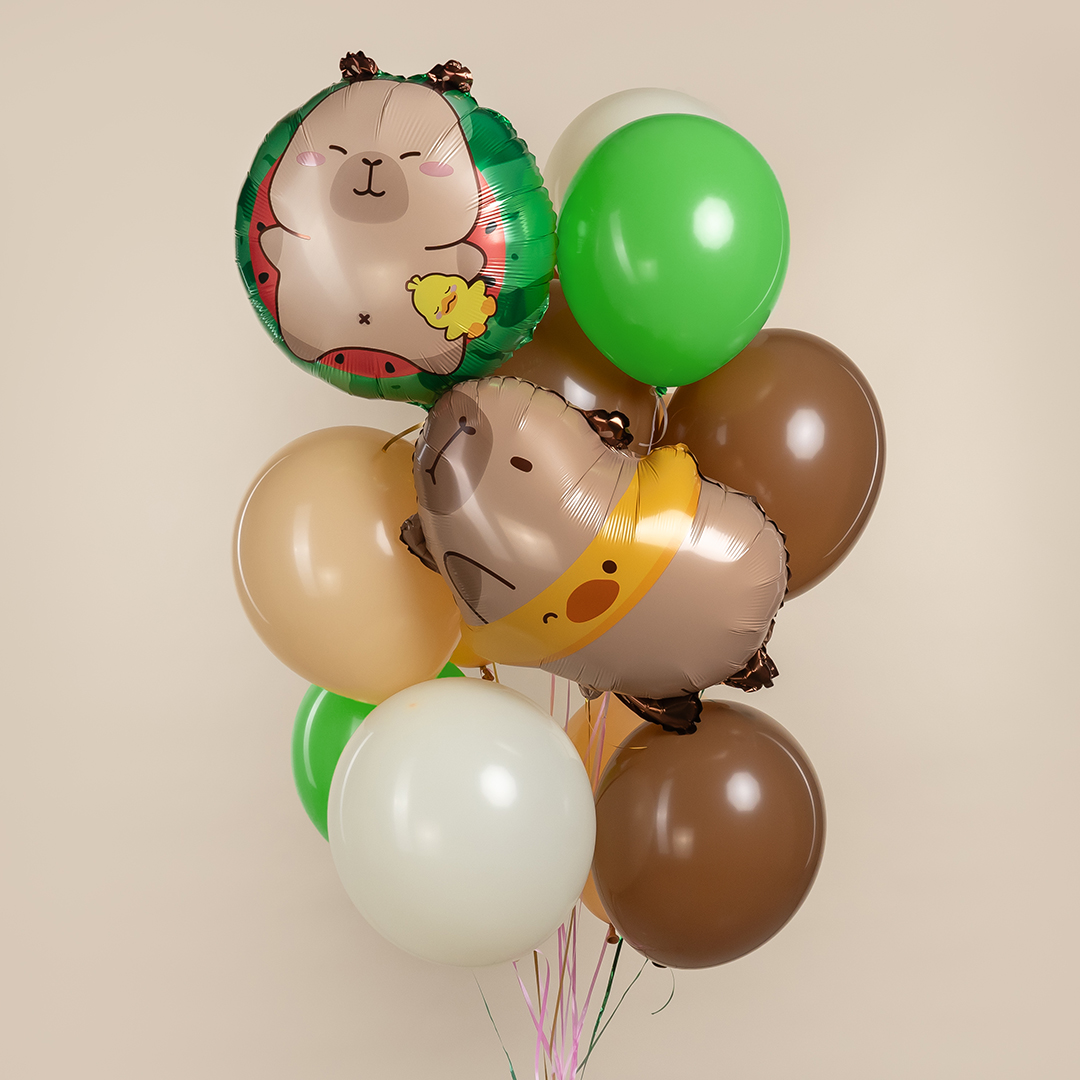 Шар (23''/58 см) Фигура, Капибара с утенком, 1 шт. в уп.