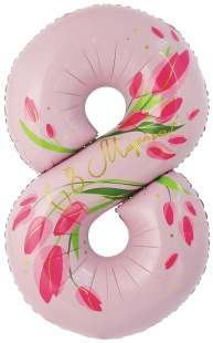 Шар (34''/86 см) Цифра, 8 Марта, Тюльпаны, 1 шт. в уп.